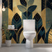 Golden green geometric leaf wallpaper mural | Revitalizing bathroom space - Carving wallpaper