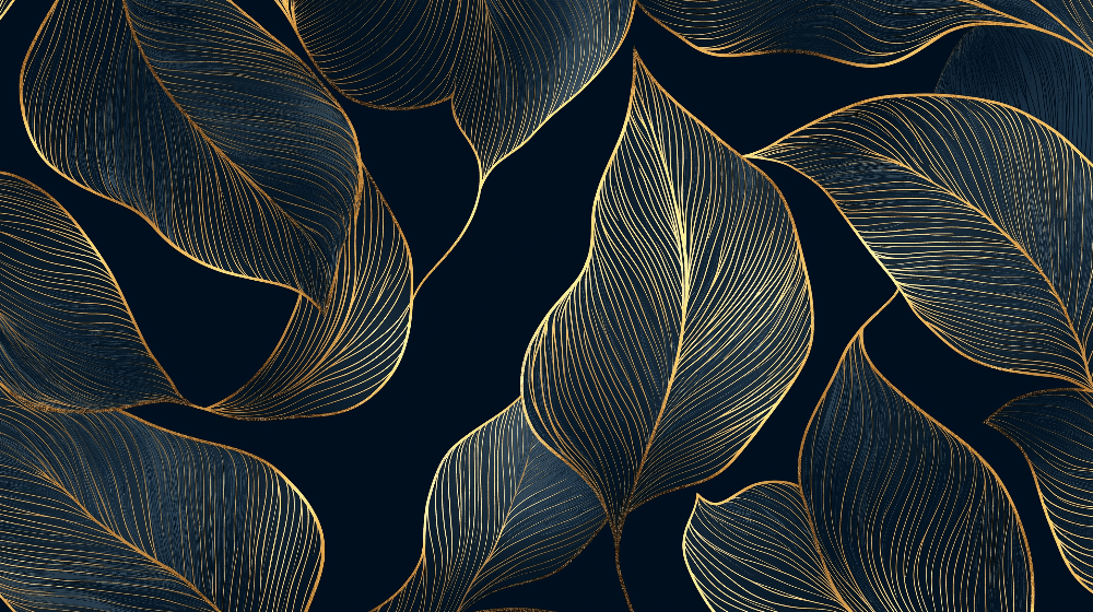Golden Leaf Wallpaper Mural | Elegant Leaves on a Black Background - Carving wallpaper