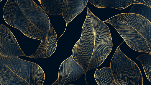 Golden Leaf Wallpaper Mural | Elegant Leaves on a Black Background - Carving wallpaper