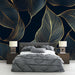 Golden Leaf Wallpaper Mural | Elegant Leaves on a Black Background - Carving wallpaper