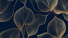 Golden Leaf Wallpaper Mural | Elegant Lines on Midnight Blue Background - luxurious black and gold leaf pattern with geometric lines for bedrooms and living rooms