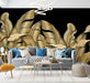 Golden plant leaf wallpaper mural | Tropical style - Carving wallpaper