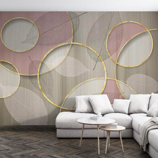 Golden Ring Leaf Shadow Mural Wallpaper | Interwoven Ring Leaf Wallpaper - Carving wallpaper