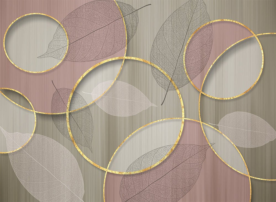 Golden Ring Leaf Shadow Mural Wallpaper | Interwoven Ring Leaf Wallpaper - Carving wallpaper