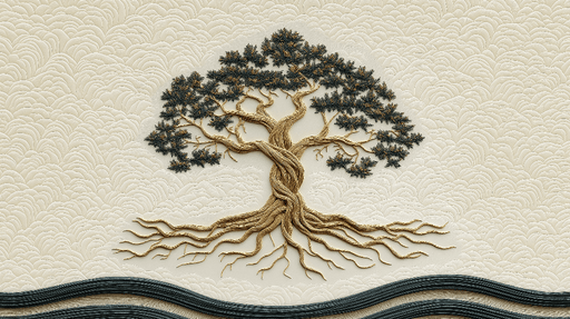 Golden rooted tree wallpaper mural | Zen relief style - Carving wallpaper