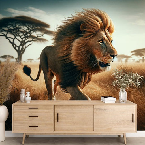 Grassland Lion Wallpaper Mural | King's Dominance - Carving wallpaper