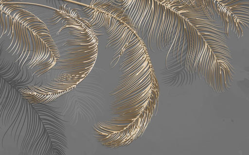 Gray gold feather wallpaper mural | Natural light luxury style - Carving wallpaper