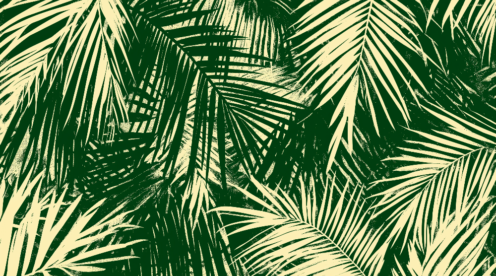 Green and beige leaf wallpaper mural | Palm trees and tropical - Carving wallpaper