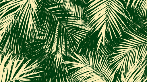 Green and beige leaf wallpaper mural | Palm trees and tropical - Carving wallpaper