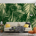Green and beige leaf wallpaper mural | Palm trees and tropical - Carving wallpaper