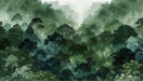 Green Forest Wallpaper Mural | Green Trees and Valley Watercolor Style - Carving wallpaper
