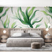 Green leaf wallpaper mural | Green plants and white background - Carving wallpaper
