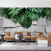 Green plant stone wall mural wallpaper | Stone wall and leaves - Carving wallpaper