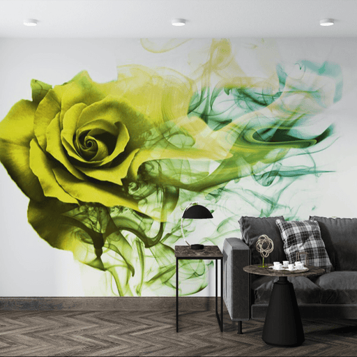 Green rose smoke wallpaper mural | bright color, full of artistic sense - Carving wallpaper