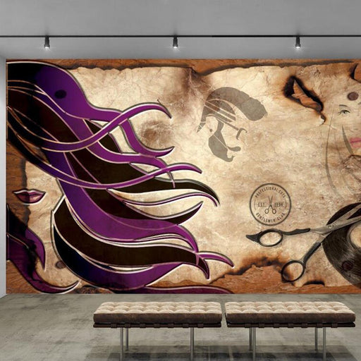 Hairdressing Wallpaper Mural | Hairdressing Theme Retro Style Art Wallpaper - Carving wallpaper
