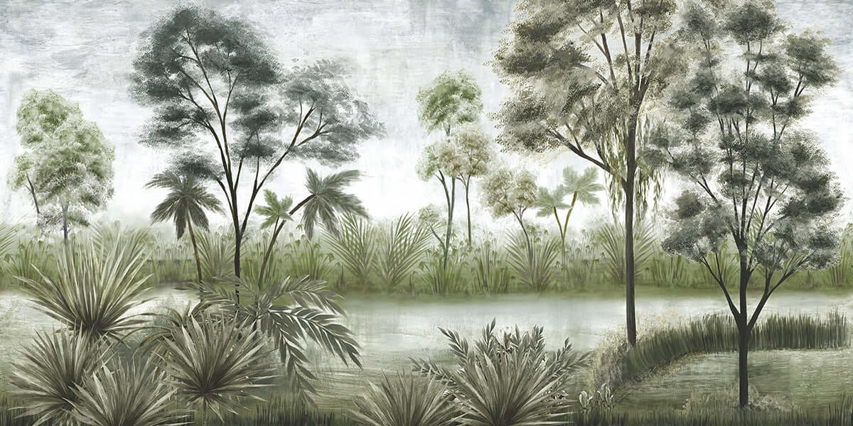 Hand drawn forest landscape wallpaper mural | Creating forest atmosphere — hand drawn forest landscape wallpaper mural | Creating forest atmosphere