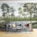 Hand drawn forest landscape wallpaper mural | Creating forest atmosphere with impressionist-inspired, retro-toned forest scene for living room decor