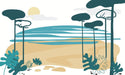 Hand drawn plant sea view wallpaper mural | Light colored coastline - Carving wallpaper