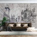 Hand drawn urban street view wallpaper mural | Architectural themed decoration