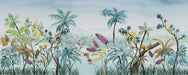 Hand drawn wallpapers and murals featuring tropical plants | Palm trees, blooming flowers, and parrots - Carving wallpaper