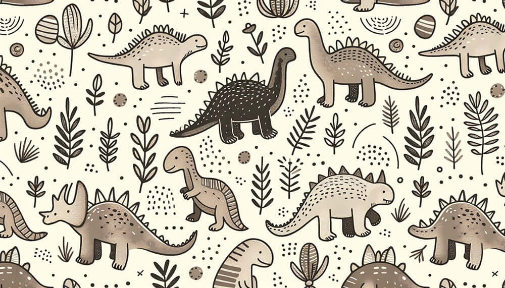 Hand-Painted Dinosaur Wallpaper Mural | Prehistoric Adventure Kids Room Decor | Retro Playful Nursery Wall
