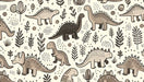 Hand-Painted Dinosaur Wallpaper Mural | Prehistoric Adventure Kids Room Decor | Retro Playful Nursery Wall