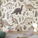 Hand-Painted Dinosaur Wallpaper Mural | Prehistoric Adventure Kids Room Decor | Retro Playful Nursery Wall