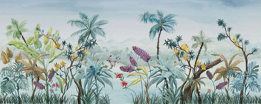 Hand-Painted Tropical Wallpapers & Murals – Palms, Blooms, Parrots featuring vibrant tropical watercolor artwork with palms, lush blooms, and playful parrots