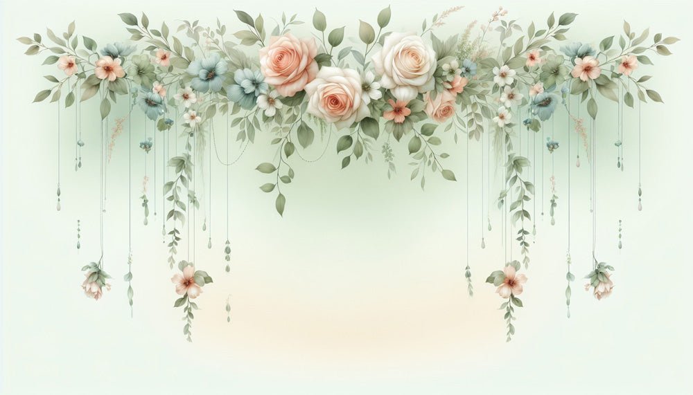 Hanging Flower Wallpaper Mural | Pink and Light Blue Flowers - Carving wallpaper