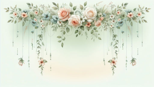 Hanging Flower Wallpaper Mural | Pink and Light Blue Flowers - Carving wallpaper