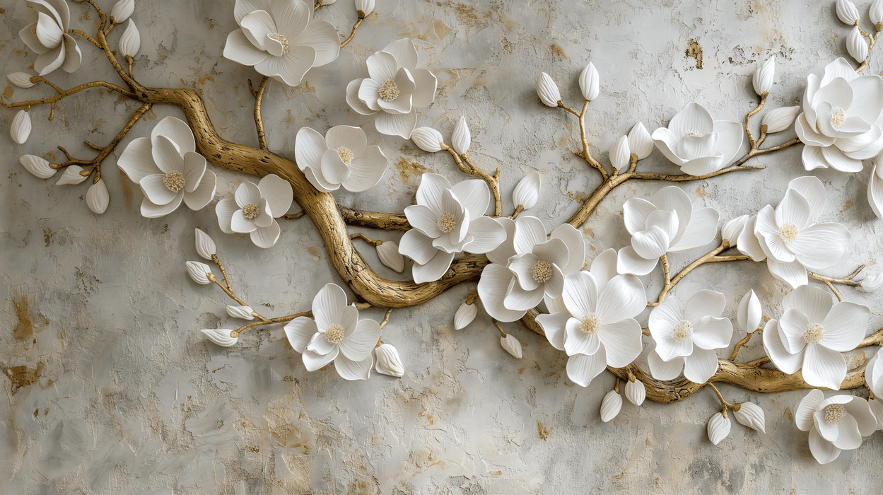 Headboard wallpaper, golden trees and flowers - Carving wallpaper