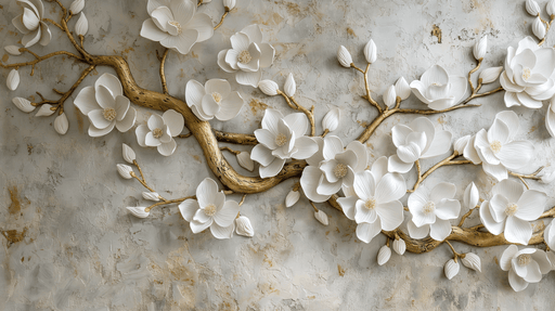 Headboard wallpaper, golden trees and flowers - Carving wallpaper