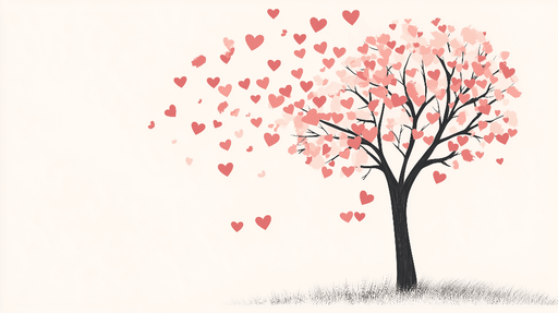Heart shaped tree wallpaper mural | Romantic modern decoration - romantic tree with pink and red hearts blowing from branches