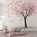 Heart shaped tree wallpaper mural | Romantic modern decoration with pink hearts on a black trunk tree, cozy beige background