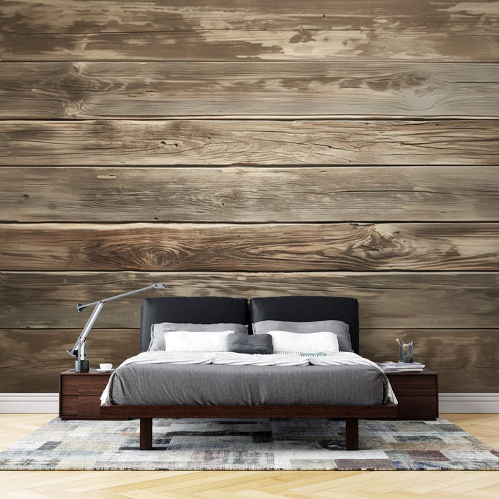 Horizontal imitation wood wallpaper mural | Brown gray - Carving wallpaper