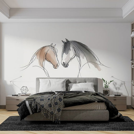 Horse Wallpaper Mural | Brown and Black Silhouettes - Carving wallpaper