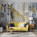 Horse Wallpaper Mural | Grey Blue Horse Image with Gold accents Wallpaper - Carving wallpaper