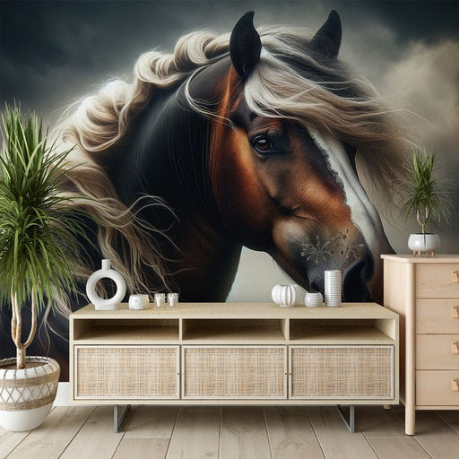 Horse Wallpaper Mural | The horse's fur is deep in color - Carving wallpaper