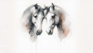 Watercolor Horse Heads Wallpaper Mural | Serene Pair in Black, White & Soft Pink