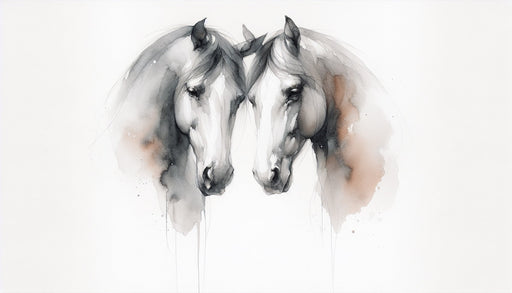 Horse Wallpaper Mural | Watercolor Painting of a Pair of Horse Heads Facing Each Other - Carving wallpaper