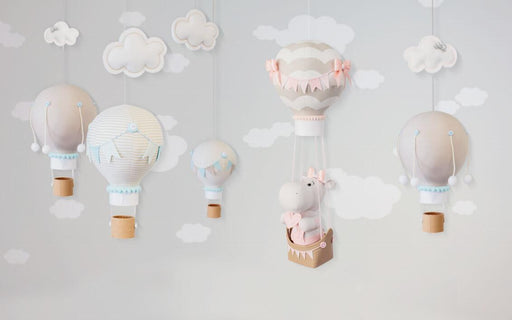 Hot air balloon cloud wallpaper mural | cartoon hot air balloon cloud, children's style wallpaper - Carving wallpaper