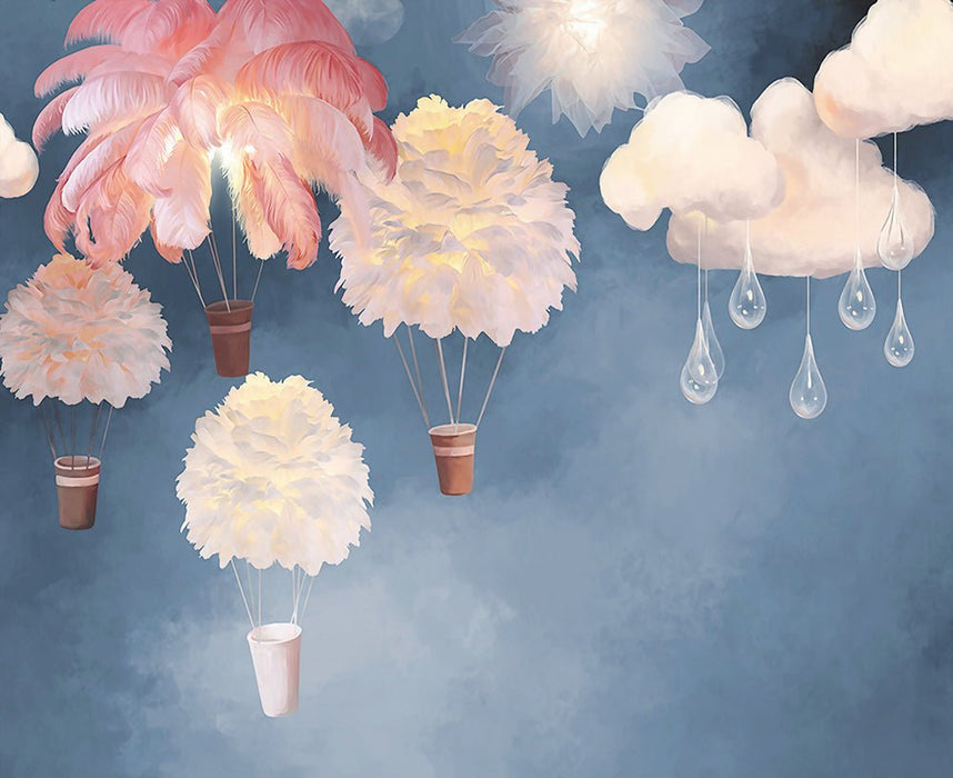 Hot air balloon cloud wallpaper mural | Children's bedroom - Carving wallpaper