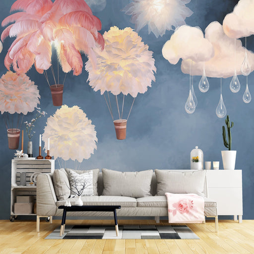 Hot air balloon cloud wallpaper mural | Children's bedroom - Carving wallpaper