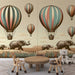 Hot air balloon elephant wallpaper | Living room bedroom decorative wall painting with retro balloons and elephants in warm tones