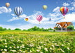 Hot air balloon countryside wallpaper mural/fresh healing decorative wall - Fairy Tale Town scene with balloons over meadow and house