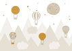 Hot air balloon wallpaper | Children's room mural with retro healing style featuring balloons over mountains and clouds