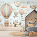 Hot air balloon wallpaper mural | airplane clouds and cubs - Carving wallpaper