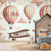 Hot air balloon wallpaper mural | Cherry airplane and balloon pink - Carving wallpaper