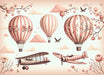 Hot air balloon wallpaper mural | Cherry airplane and balloon pink - Carving wallpaper