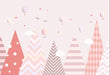 Hot air balloon wallpaper mural | children's pink geometric hot air balloon wallpaper - Carving wallpaper